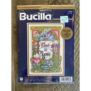 1998 5”x7” Bucilla God Is Love Counted Cross Stitch Kit